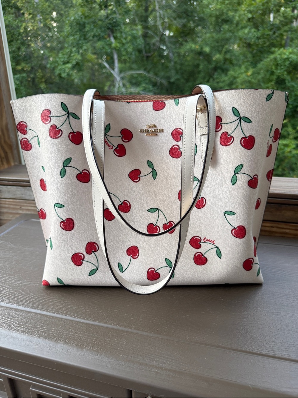 Coach Cherry Print White Tote Bag
